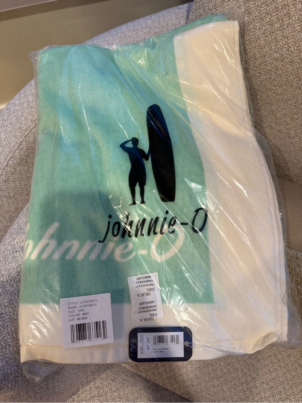 johnnie-O Mint & White Striped Towel